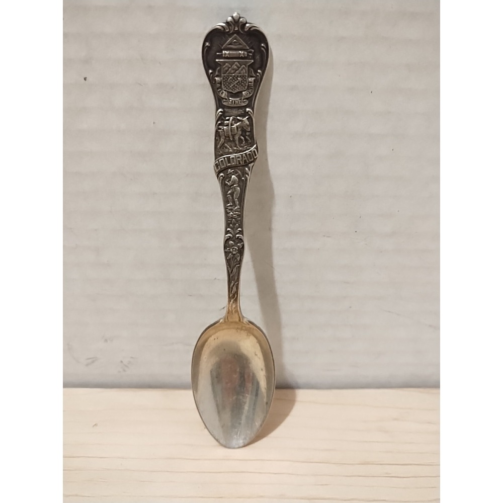 Vintage Sterling Silver Colorado Souvenir Spoon - Raised Relief Design - Mining